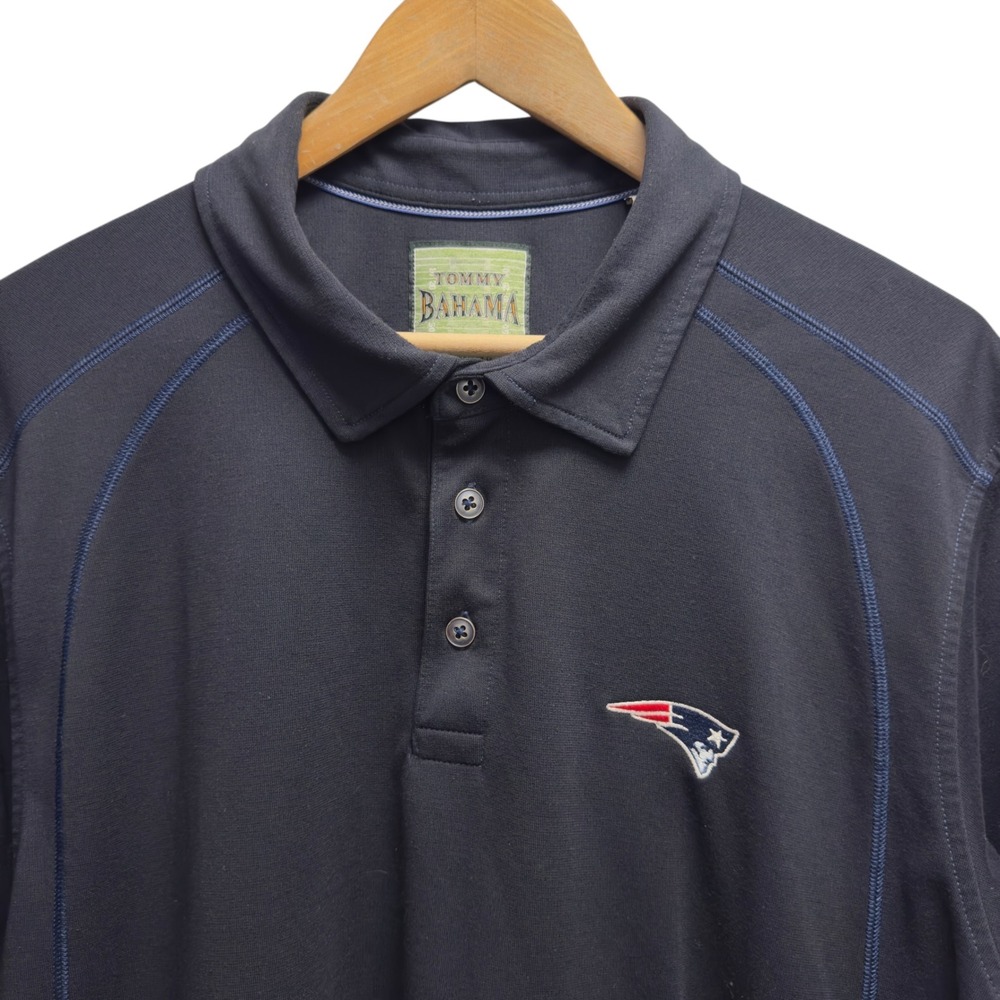 Tommy Bahama Mens Sz XL Navy Blue Polo New England Patriots NFL Embroidered Logo